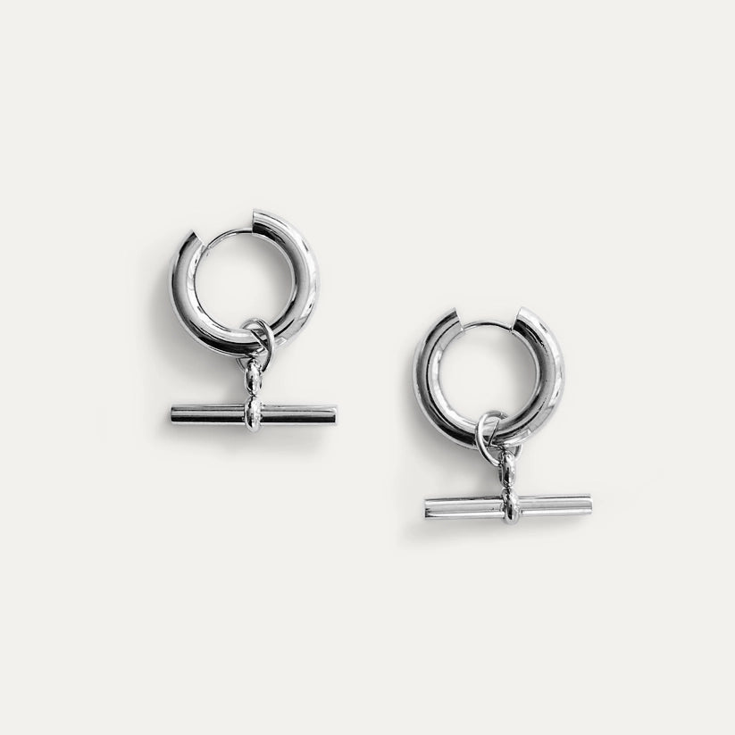 T-Bar Hoop Earrings Silver