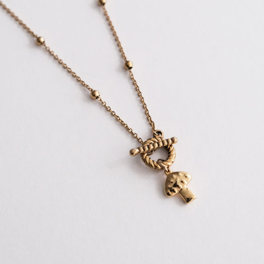 Mushroom Ball Chain Necklace with Toggle&Bar Gold