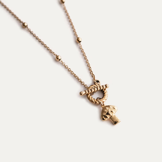 Mushroom Ball Chain Necklace with Toggle&Bar Gold