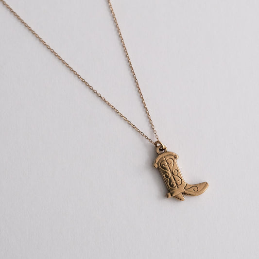 Cowboy Boot Pendant Necklace Gold