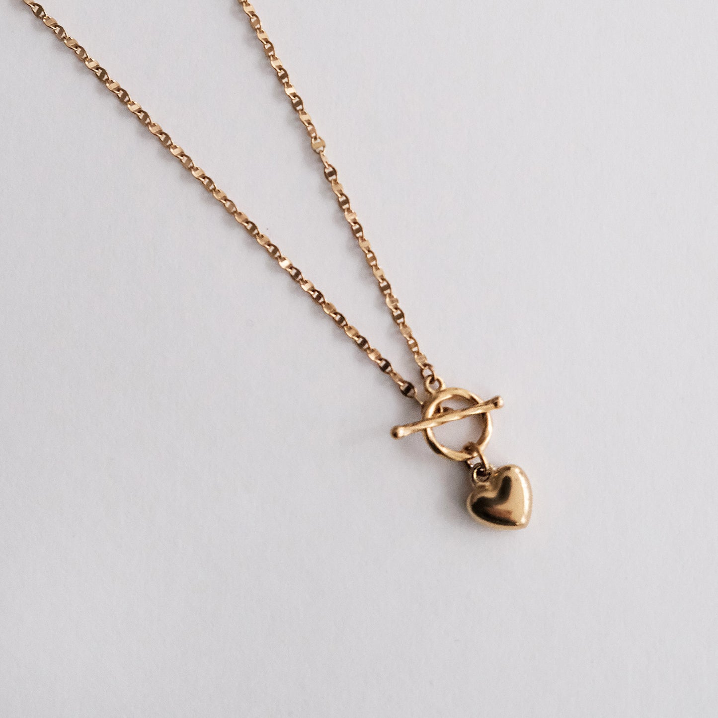 Puffy Heart Necklace with Toggle&Bar Gold