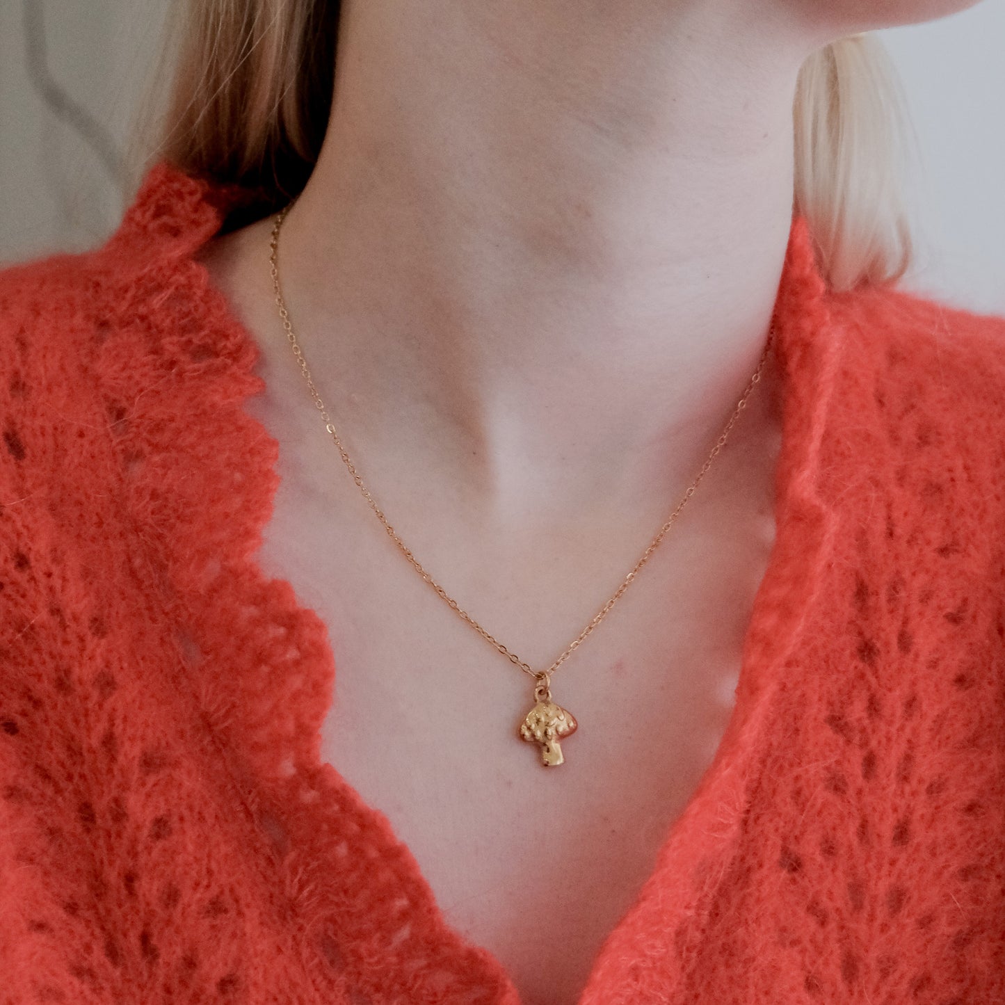 Mushroom Pendant Necklace Gold