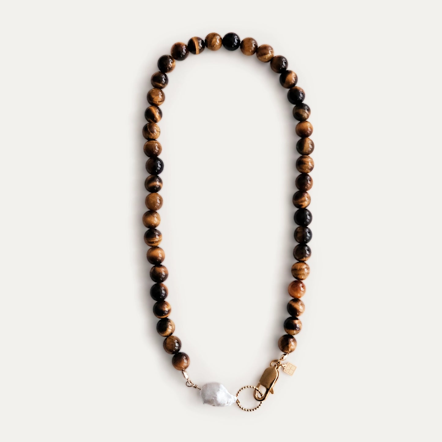 Lara Beaded Tiger Eye Necklace With A Keshi Pearl Gold