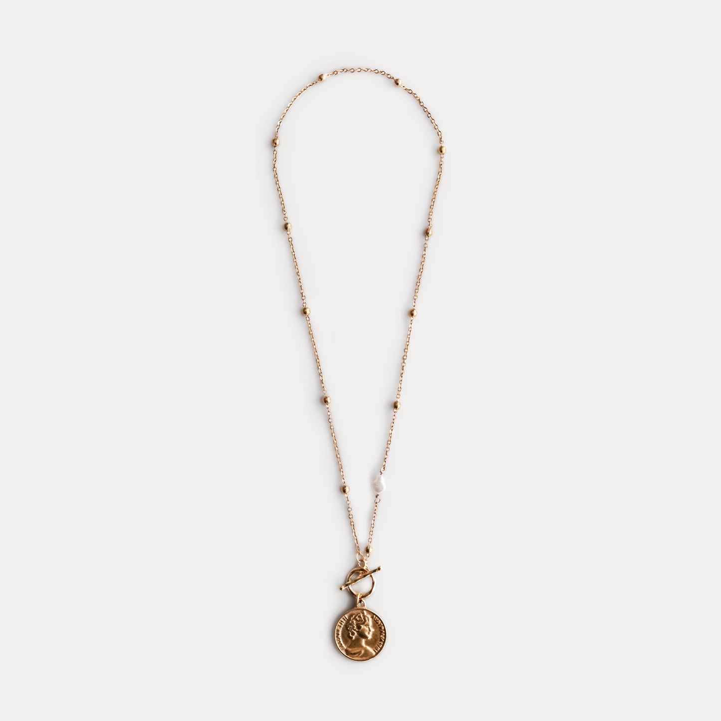 Elizabeth Coin Necklace with a Baroque Pearl Gold