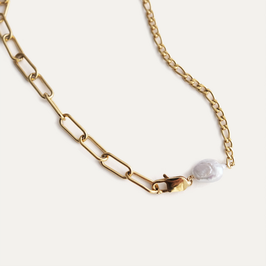 Adella Mix Chain Necklace with A Keshi Pearl Gold