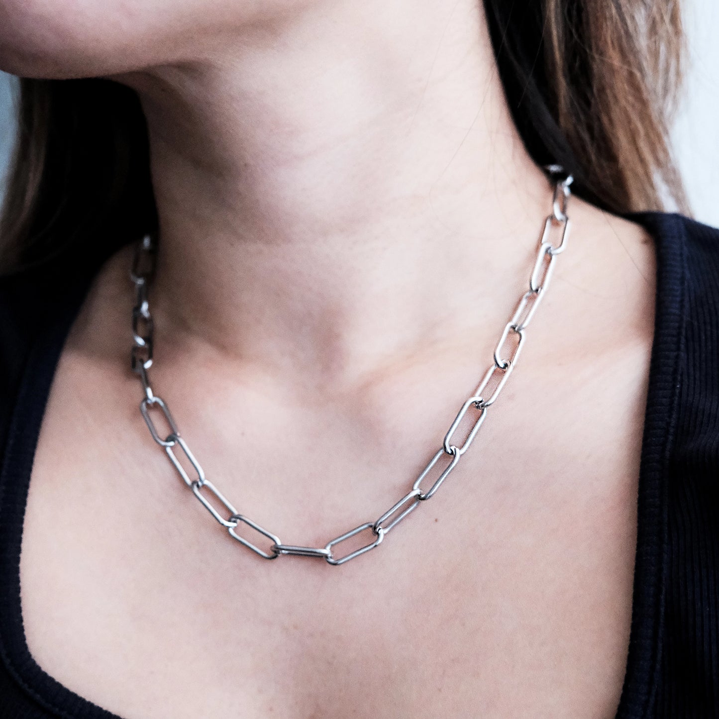 Chunky Paper Clip Chain Necklace Silver