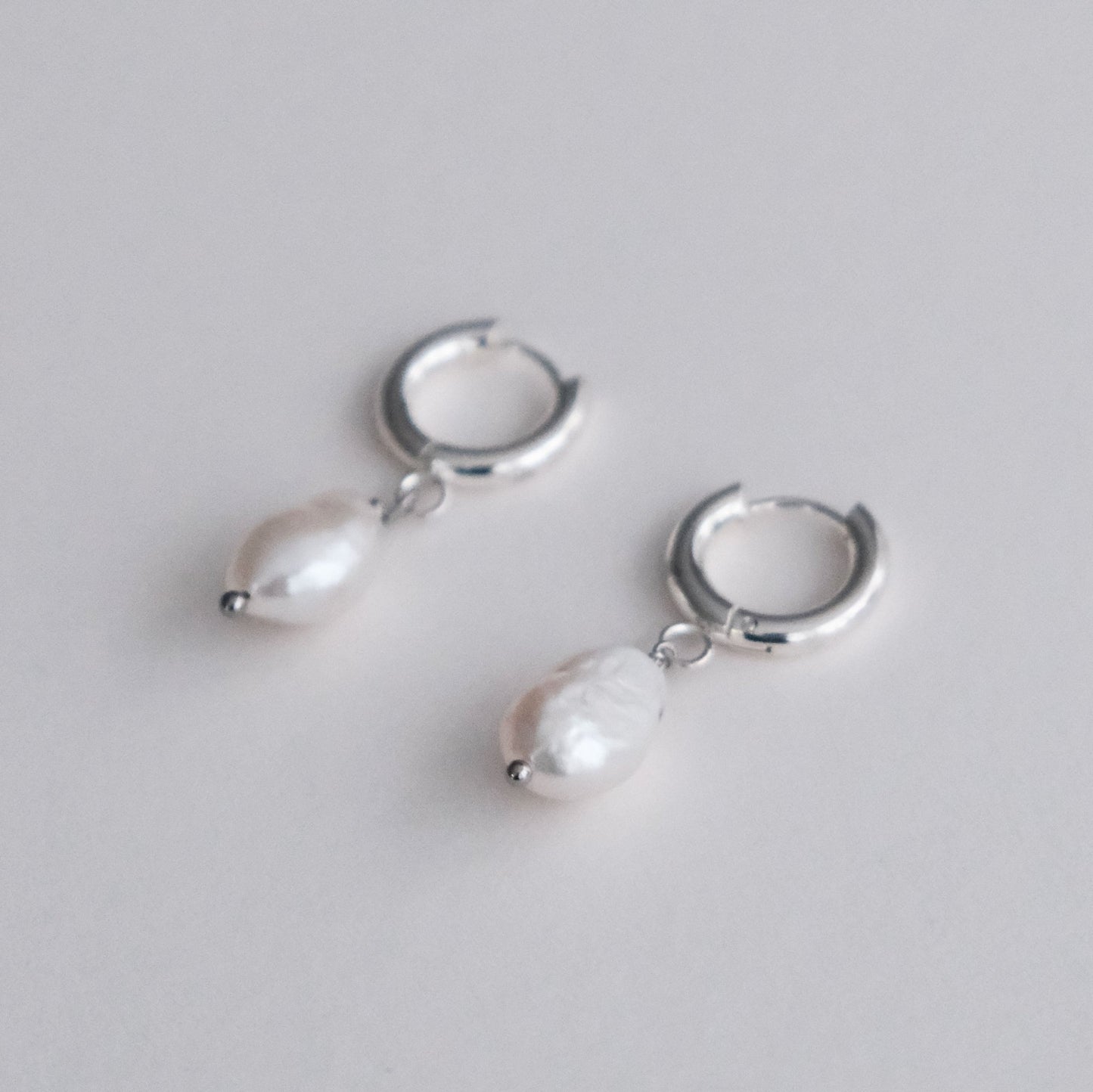 Adella Tear Drop Pearl Hoop Earrings Silver - HYE STUDIO