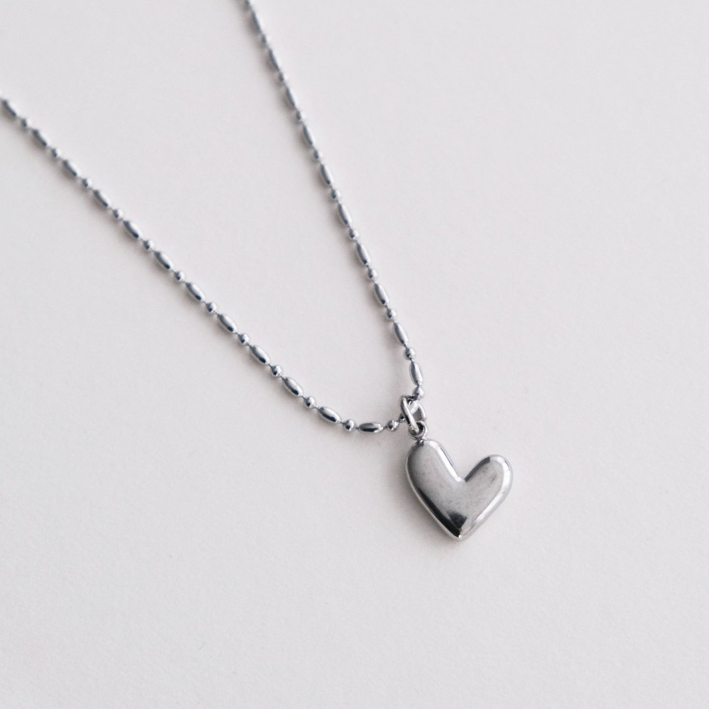 Puffy Heart Pendant Ball Chain Necklace Silver - HYE STUDIO