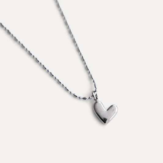 Ball Chain Necklace with A Heart Pendant Silver