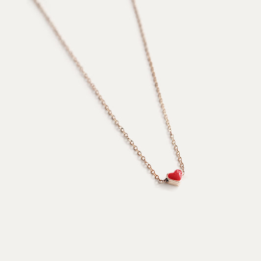 Red Heart Necklace Gold