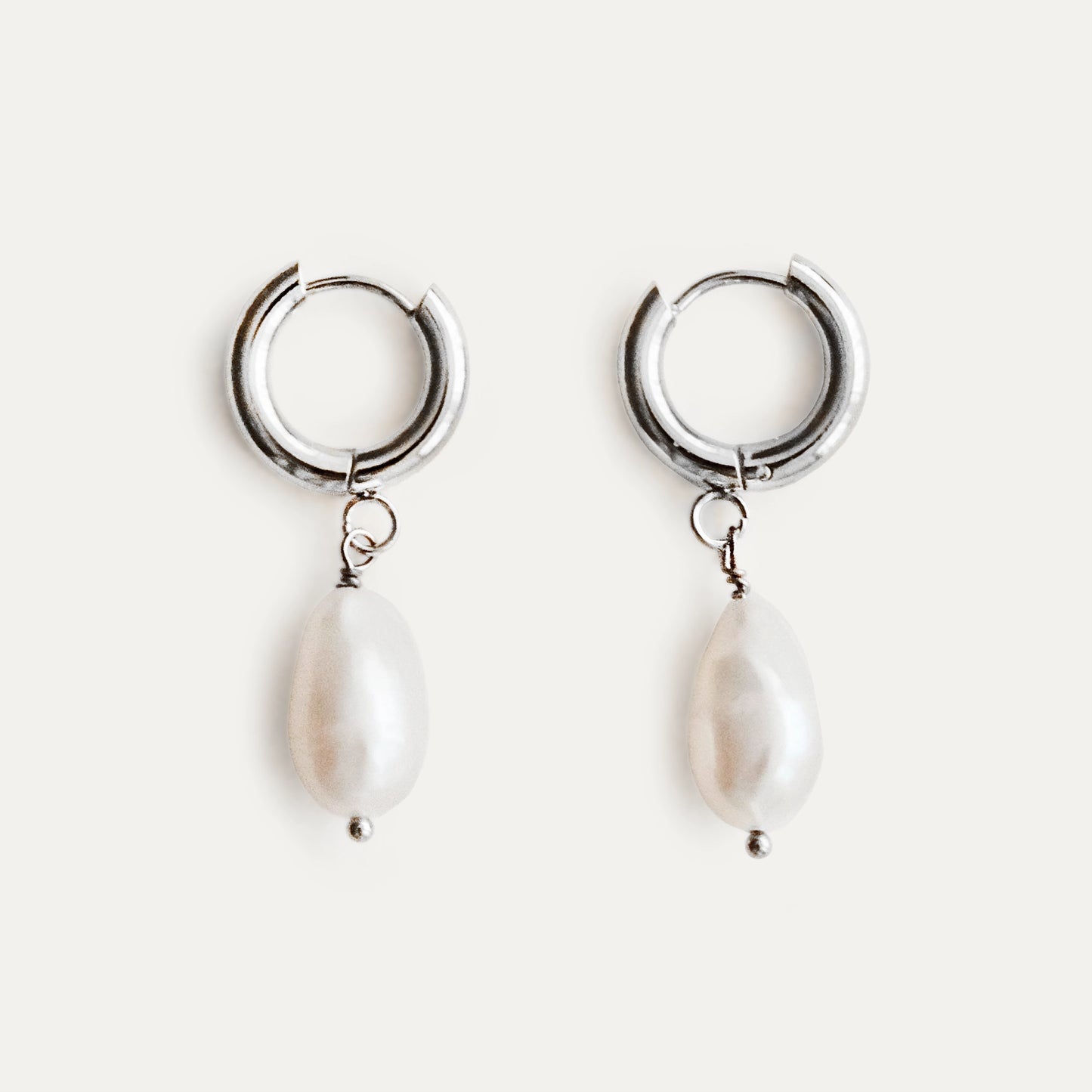 Adella Tear Drop Pearl Hoop Earrings Silver