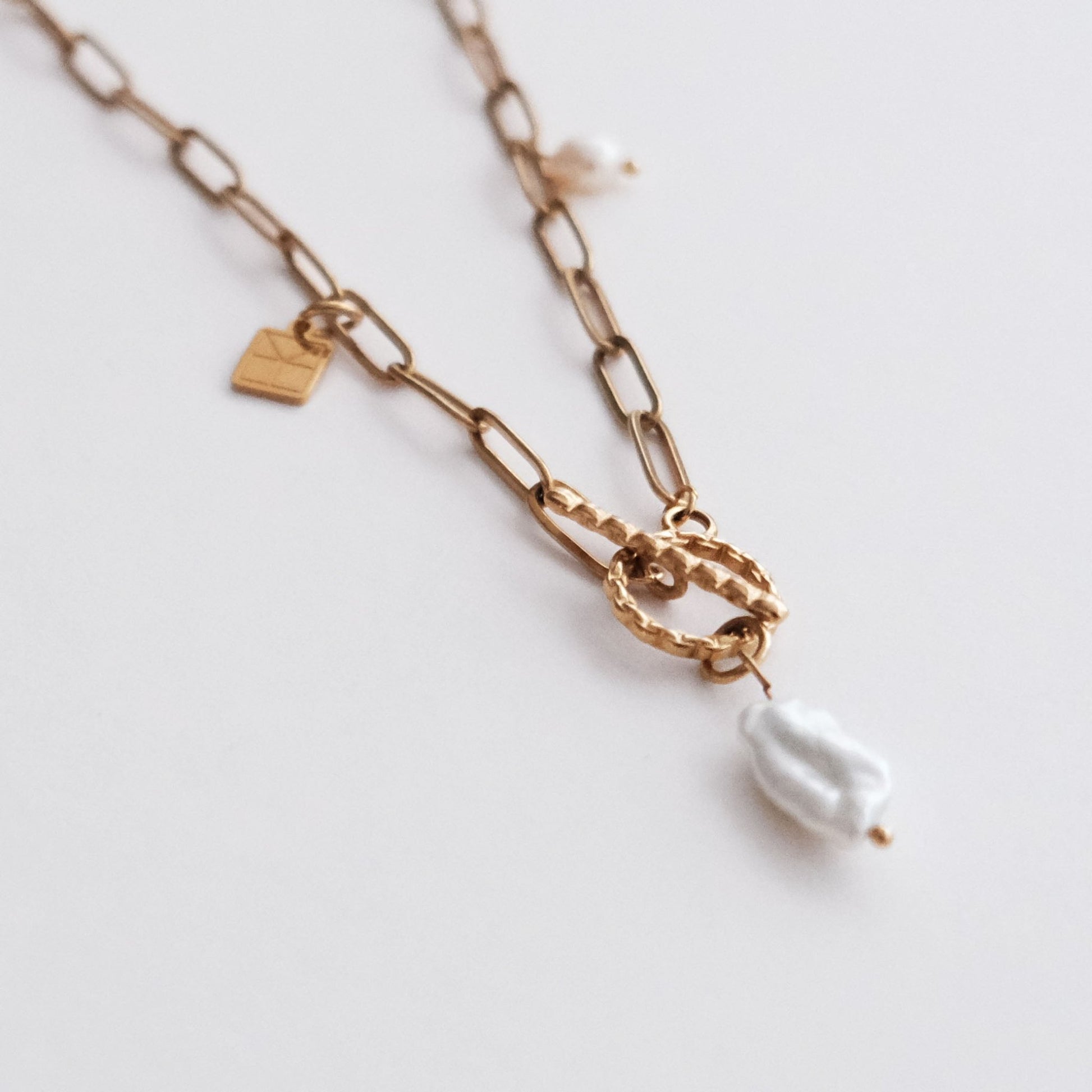 Stella Paperclip Chain Necklace with Pearls Gold - HYE STUDIO