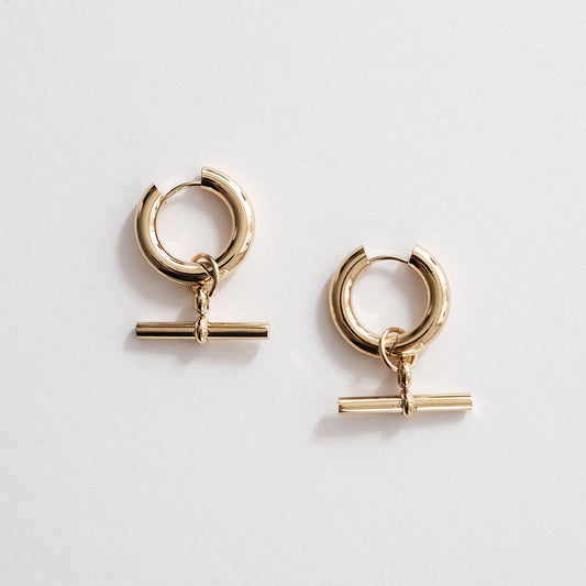 T-Bar Hoop Earrings Gold - HYE STUDIO