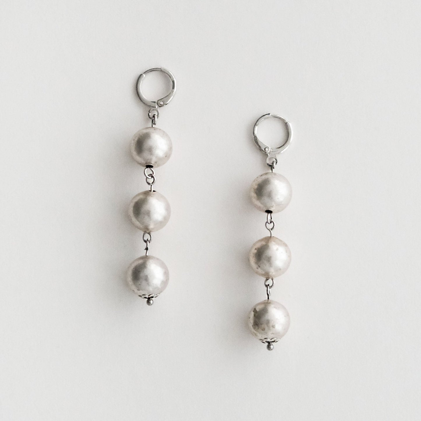 Triple Antique Silver Ball Drop Earrings Silver - HYE STUDIO