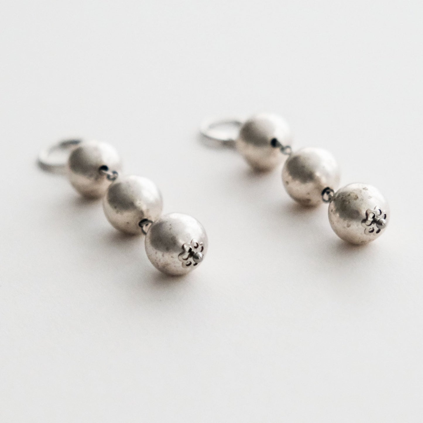 Triple Antique Silver Ball Drop Earrings Silver - HYE STUDIO