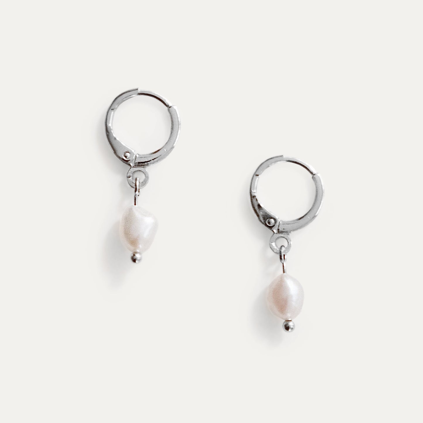 Vian Pearl Huggie Earrings Silver